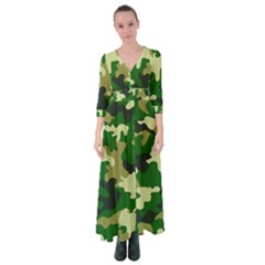 Green Military Background Camouflage Button Up Maxi Dress by Semog4