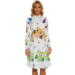 Owl Bird Long Sleeve Shirt Collar A-line Dress by Semog4