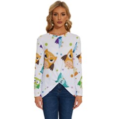 Owl Bird Long Sleeve Crew Neck Pullover Top by Semog4