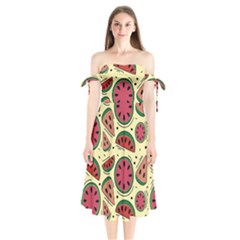 Watermelon Pattern Slices Fruit Shoulder Tie Bardot Midi Dress by Semog4