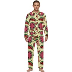 Watermelon Pattern Slices Fruit Men s Long Sleeve Velvet Pocket Pajamas Set by Semog4