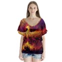Phoenix Bird V-Neck Flutter Sleeve Top View1