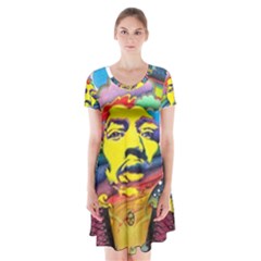 Psychedelic Rock Jimi Hendrix Short Sleeve V-neck Flare Dress by Semog4