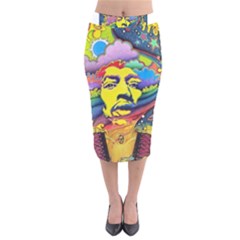 Psychedelic Rock Jimi Hendrix Velvet Midi Pencil Skirt by Semog4