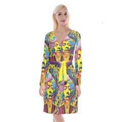 Psychedelic Rock Jimi Hendrix Long Sleeve Velvet Front Wrap Dress by Semog4