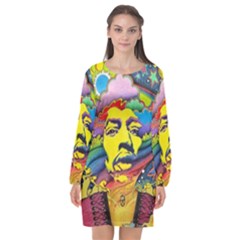 Psychedelic Rock Jimi Hendrix Long Sleeve Chiffon Shift Dress  by Semog4