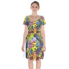 Psychedelic Rock Jimi Hendrix Short Sleeve Bardot Dress by Semog4