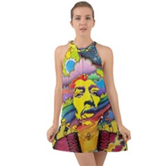 Psychedelic Rock Jimi Hendrix Halter Tie Back Chiffon Dress by Semog4