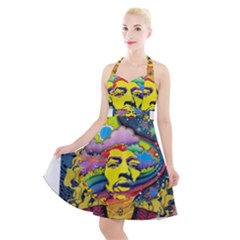 Psychedelic Rock Jimi Hendrix Halter Party Swing Dress  by Semog4