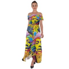 Psychedelic Rock Jimi Hendrix Off Shoulder Open Front Chiffon Dress by Semog4