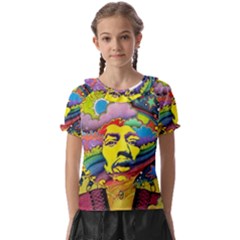 Psychedelic Rock Jimi Hendrix Kids  Frill Chiffon Blouse by Semog4