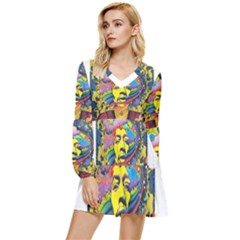 Psychedelic Rock Jimi Hendrix Tiered Long Sleeve Mini Dress by Semog4