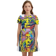 Psychedelic Rock Jimi Hendrix Kids  Bow Tie Puff Sleeve Dress by Semog4