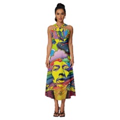 Psychedelic Rock Jimi Hendrix Sleeveless Cross Front Cocktail Midi Chiffon Dress by Semog4