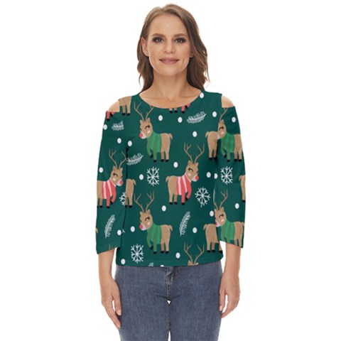 Cute Christmas Pattern Doodle Cut Out Wide Sleeve Top by Semog4