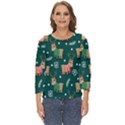 Cute Christmas Pattern Doodle Cut Out Wide Sleeve Top View1