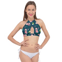 Pattern Christmas Funny Cross Front Halter Bikini Top by Semog4