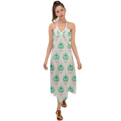 Plant Pattern Green Leaf Flora Halter Tie Back Dress  by Semog4