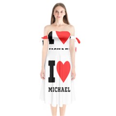 I Love Michael Shoulder Tie Bardot Midi Dress by ilovewhateva