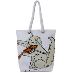 Cat Playing The Violin Art Full Print Rope Handle Tote (small) by oldshool