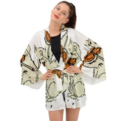 Cat Playing The Violin Art Long Sleeve Kimono by oldshool