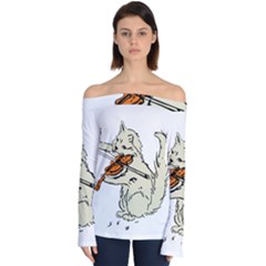 Cat Playing The Violin Art Off Shoulder Long Sleeve Top by oldshool