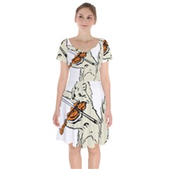 Cat Playing The Violin Art Short Sleeve Bardot Dress by oldshool