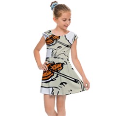 Cat Playing The Violin Art Kids  Cap Sleeve Dress by oldshool