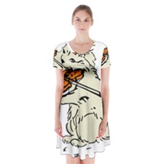 Cat Playing The Violin Art Short Sleeve V-neck Flare Dress by oldshool