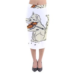 Cat Playing The Violin Art Velvet Midi Pencil Skirt by oldshool