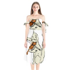 Cat Playing The Violin Art Shoulder Tie Bardot Midi Dress by oldshool