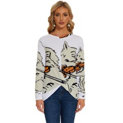 Cat Playing The Violin Art Long Sleeve Crew Neck Pullover Top by oldshool