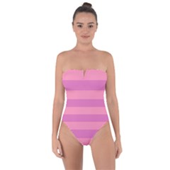 Pink Stripes Striped Design Pattern Tie Back One Piece Swimsuit by Semog4