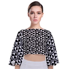 Geometric-tile-background Tie Back Butterfly Sleeve Chiffon Top by Semog4