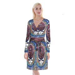 Grateful Dead Skull Rose Long Sleeve Velvet Front Wrap Dress by Semog4