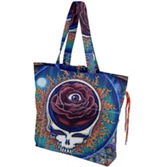 Grateful Dead Skull Rose Drawstring Tote Bag by Semog4