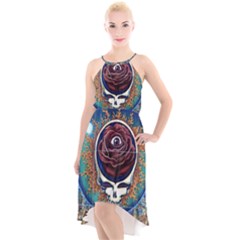 Grateful Dead Skull Rose High-low Halter Chiffon Dress  by Semog4