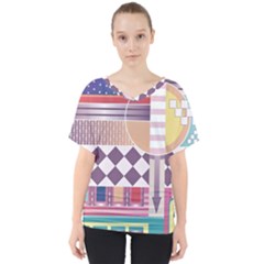 Abstract Shape Color Gradient V-neck Dolman Drape Top by Semog4