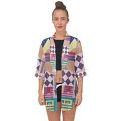 Abstract Shape Color Gradient Open Front Chiffon Kimono by Semog4