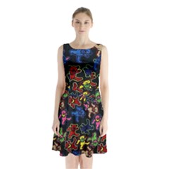 Grateful Dead Pattern Sleeveless Waist Tie Chiffon Dress by Semog4