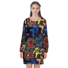 Grateful Dead Pattern Long Sleeve Chiffon Shift Dress  by Semog4