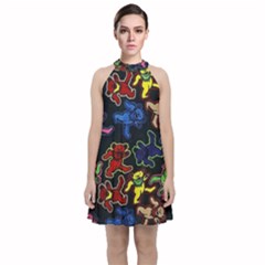 Grateful Dead Pattern Velvet Halter Neckline Dress  by Semog4