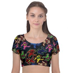 Grateful Dead Pattern Velvet Short Sleeve Crop Top  by Semog4