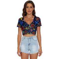 Grateful Dead Pattern V-neck Crop Top by Semog4