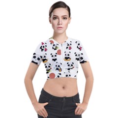 Playing Pandas Cartoons Short Sleeve Cropped Jacket by Semog4