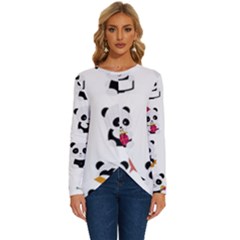 Playing Pandas Cartoons Long Sleeve Crew Neck Pullover Top by Semog4