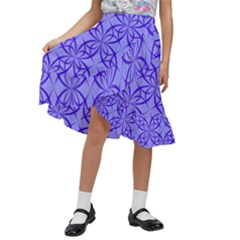 Decor Pattern Blue Curved Line Kids  Ruffle Flared Wrap Midi Skirt by Semog4