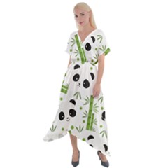 Giant Panda Bear Green Bamboo Cross Front Sharkbite Hem Maxi Dress by Salman4z