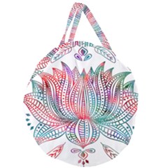 Lotus Feathers Boho Watercolor Giant Round Zipper Tote by Salman4z