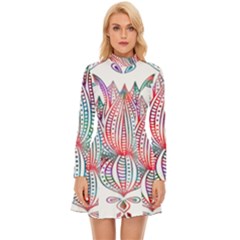 Lotus Feathers Boho Watercolor Long Sleeve Velour Longline Dress by Salman4z